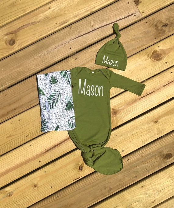 Gender Neutral Baby Gown Swaddle Blanket Set Personalized Etsy