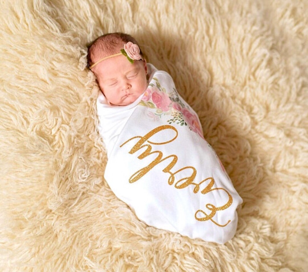 Newborn Girl Swaddle Blanket Headband Personalized Baby Blanket