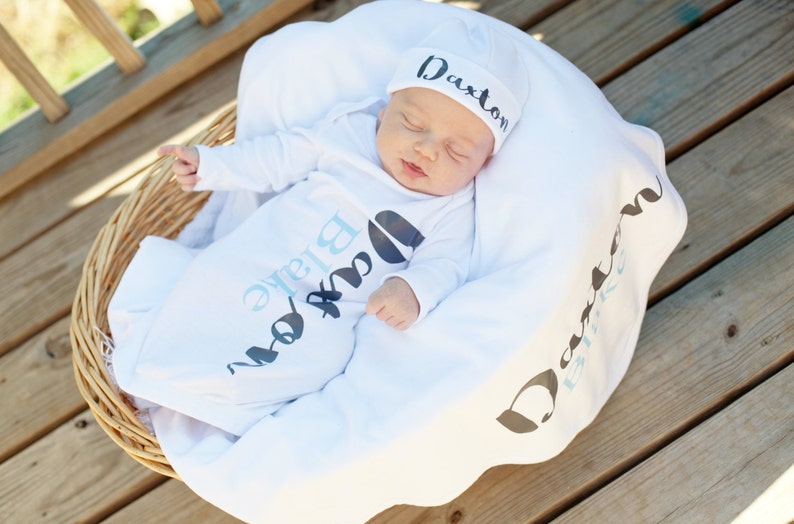 Newborn Baby Boy Personalized Take Home Hospital Outfit Gown Etsy