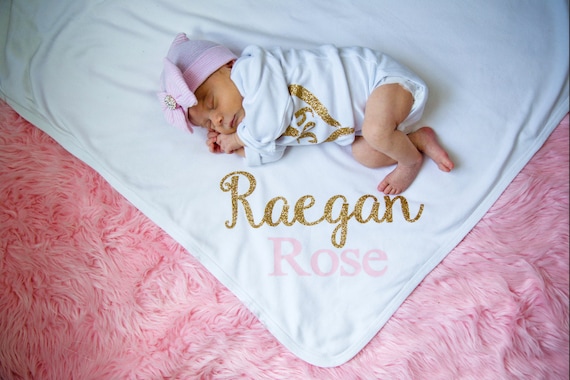 Personalized Baby Girl Blanket: White Cotton Newborn Gift