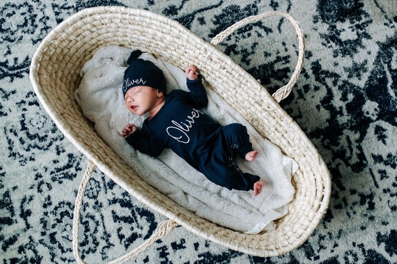 Personalized Navy Baby Romper: Newborn Coming Home Outfit