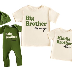 Personalized Family Matching Sibling Shirts - Brother Shirts, Big, Little, Middle, and Baby Newborn Coming Home Outfit Olive Green,