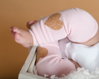 Newborn Girl Leg Warmers, Baby Girl Clothes, Baby Girl Leg Warmers, Toddler Leg Warmers, Photo Prop, Pink Gold, Gold Glitter Hearts