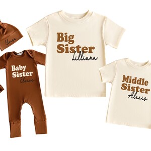 Family Matching Shirts - Brother Shirts, Big, Little, Middle, and Modern Baby Girl Romper Take Home Outfit, Rust Newborn Romper