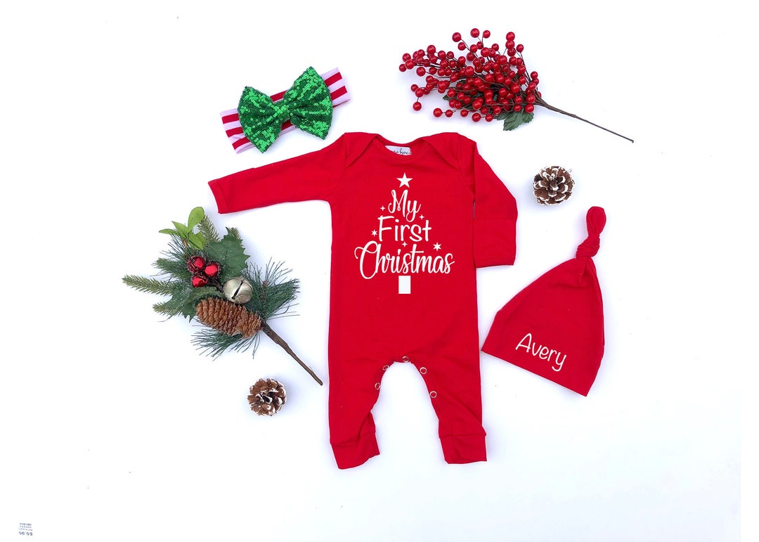 Baby First Christmas Outfit Personalized, My 1st Christmas, Unisex Newborn Baby Coming Home