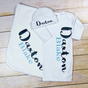 Baby Boy Personalized Coming Home Outfit Newborn Personalized Baby Clothes Baby Gown Baby Shower Gift Newborn Boy Take Home Clothing image 4