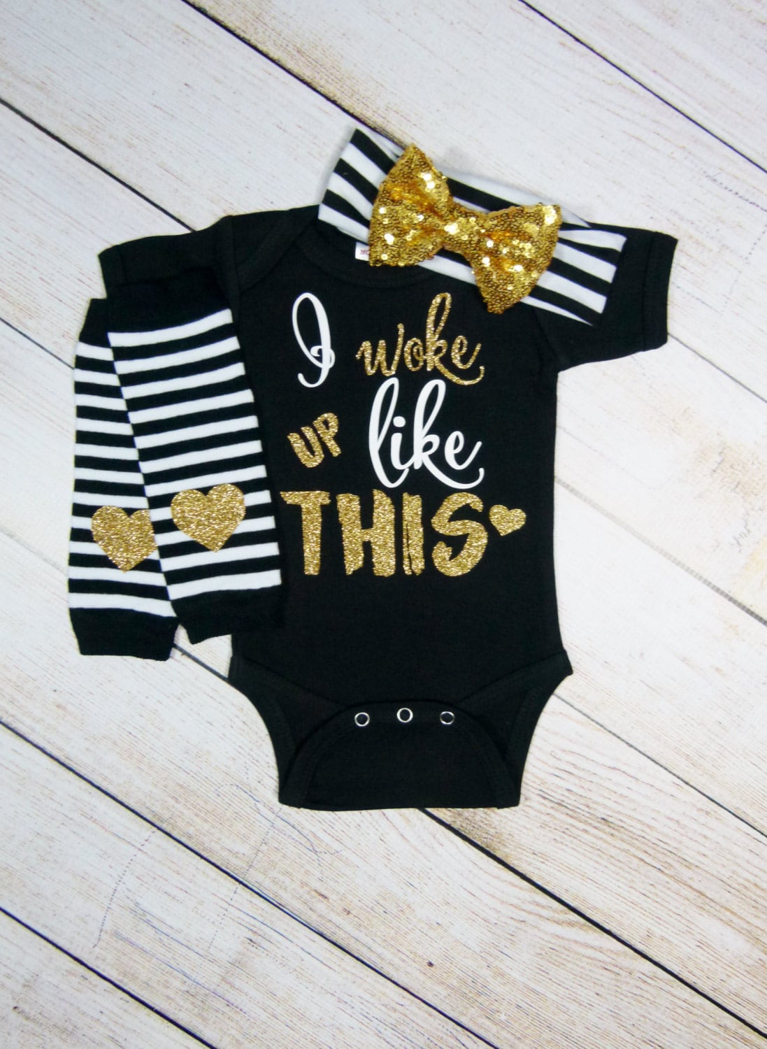 Baby Girl Clothes Baby Girl Gift Set Gold Black Baby Headband - Etsy