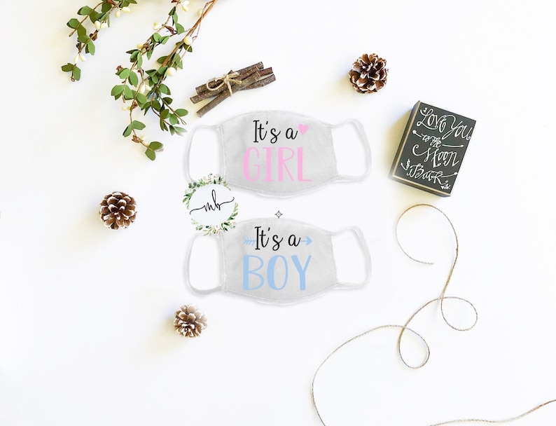 Gender Reveal Face Mask Baby Shower Pregnancy Announcement Etsy