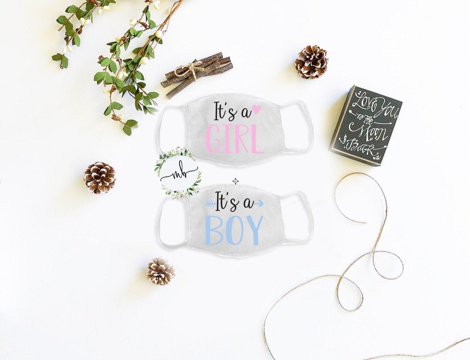 Gender Reveal Face Mask Baby Shower Pregnancy Announcement Etsy