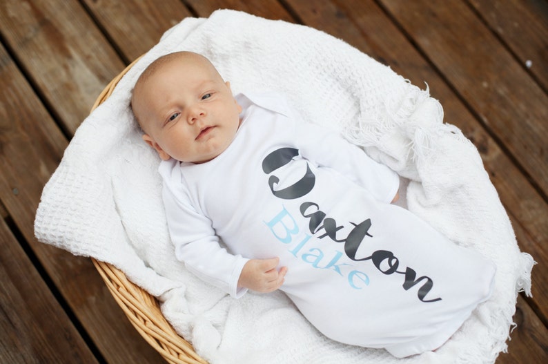 Baby Boy Personalized Coming Home Outfit Newborn Personalized Baby Clothes Baby Gown Baby Shower Gift Newborn Boy Take Home Clothing image 2