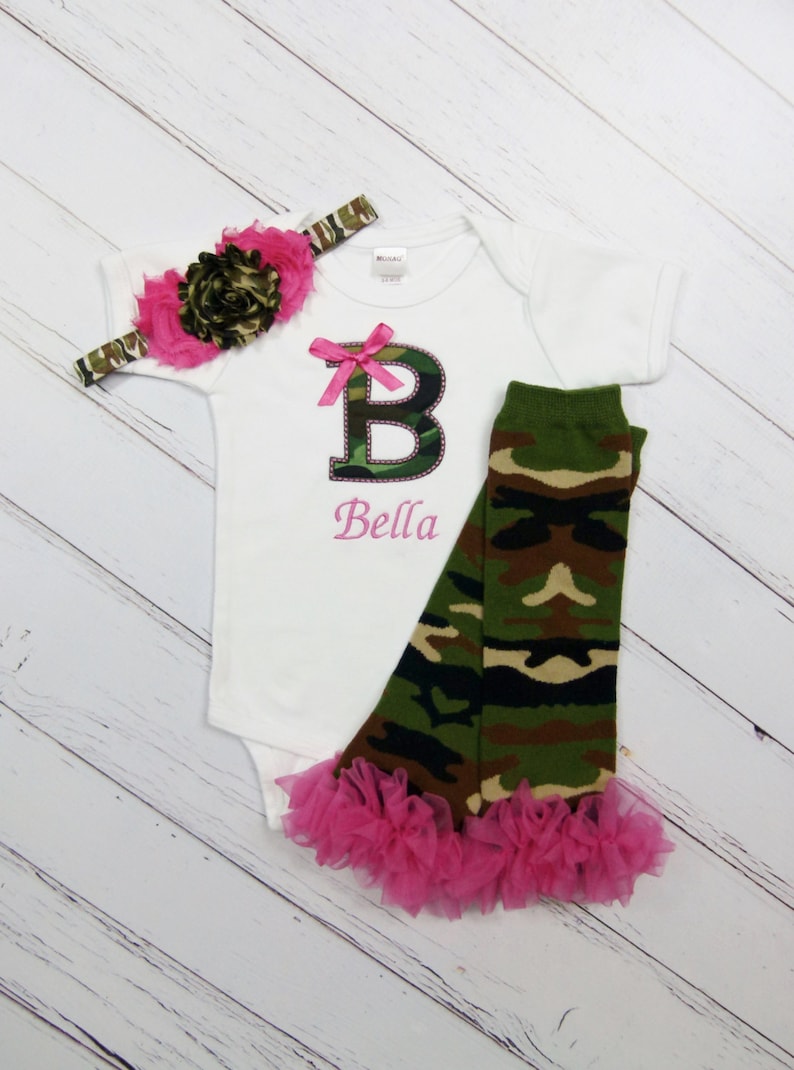 Camouflage Baby Girl Outfit Personalized Baby Outfit Camouflage First Birthday Girl Outfit Baby Girl Clothes Newborn Camo Baby Shower Gift