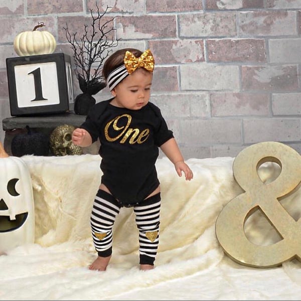 1st Birthday Girl Outfit, First Birthday Outfit Girl, Smash Cake Girl Outfit, Black Gold Headband Leg Warmers, Twin First Birthday Clothing