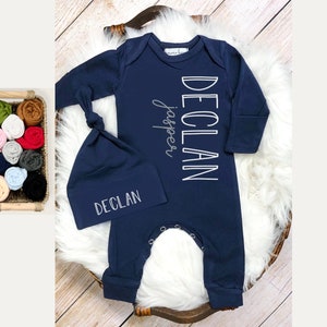 Newborn Coming Home Outfit Personalized, Baby Take Home Outfit Twins, Baby Romper Fold Over Mitts & Feet, Baby Shower Gift Boy, Mama Bijou