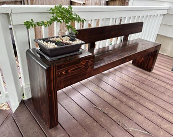 Handmade Cedar Bench – Japanese Style, Removable Backrest, Dark Walnut Stain