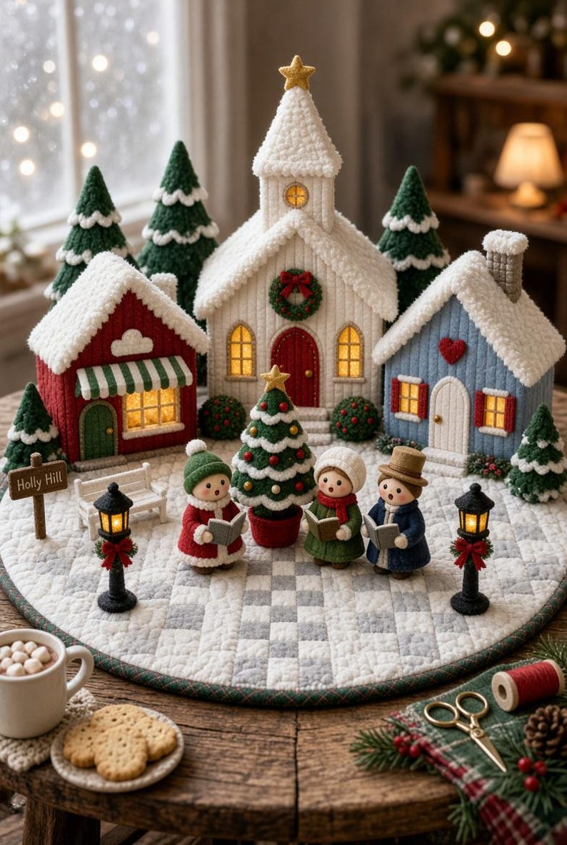 Christmas Village Quilt Pattern PDF, Felt Church, Toy Shop, Cottage ...