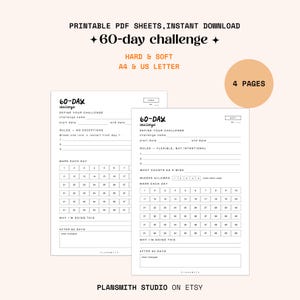 60 Day Challenge Printable, Habit Tracker PDF Hard & Soft, Minimalist Goal Tracker, Instant Download
