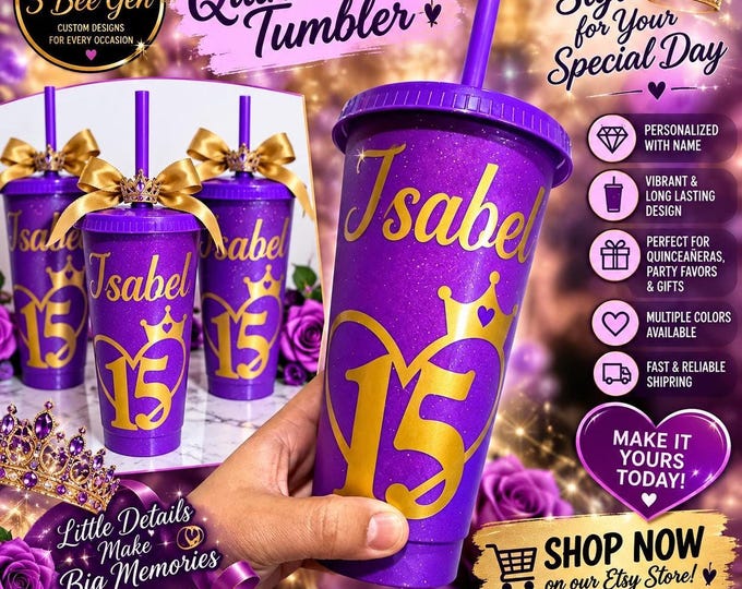Featured listing image: Personalized Tumbler, 24 Oz Glitter Cup with Matching Lid and Straw