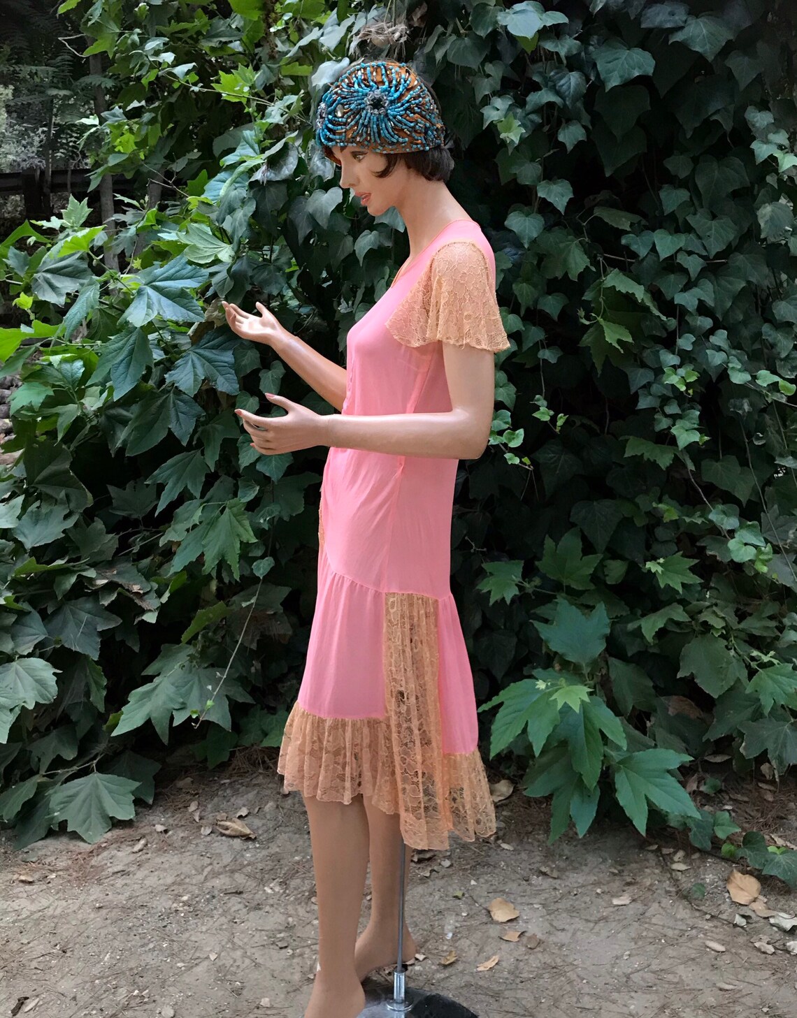 1920s PINK Flapper Dress Baby Pink SILK Gold Lace Art Etsy