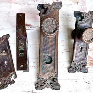 Rare VICTORIAN XL Heavy Bronze FRONT Door Hardware with Matching Interior Set