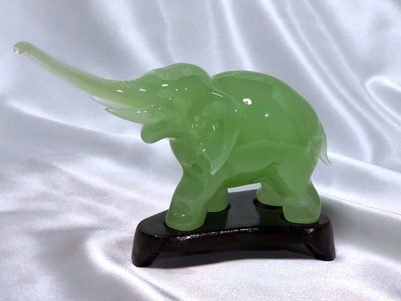 Vintage Peking Glass Elephant Translucent Jade Green Image 0