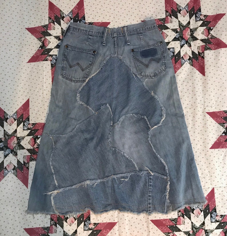 Vintage 1970s WRANGLER Skirt Handmade DISTRESSED 70s Western Wear Cowgirl image 6