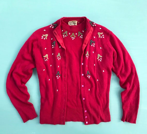 1950s Red Cardigan SET ~ Vintage Sweater ~ 50s Kni