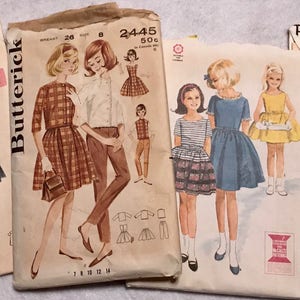 1950s Set of 4 Vintage Butterick Sewing Patterns Girls ~ Complete Patterns ~ Mid Century Misses, Young Ladies