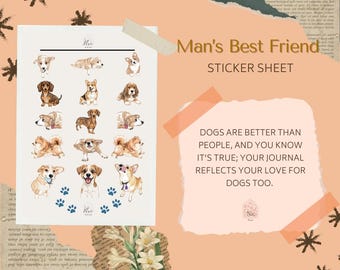 Dog Watercolor Corgi & Dachshund Puppy Sticker Sheet Kiss-Cut Stickers | Paw Print Accents