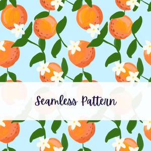 Sömlöst mönster med apelsiner och blommor | Handritat digitalt papper (PNG)