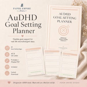 AuDHD Goal Setting Planner, ADHD Autism Executive Function Workbook, 90 Day Action Map, Fillable Printable PDF, A4 US Letter