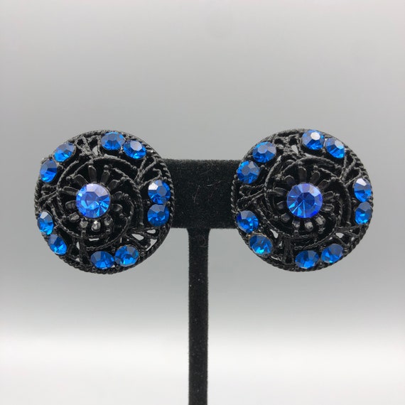 Capri and Cornflower Blue Rhinestone Earrings, Ja… - image 1