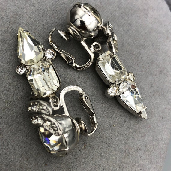 Eisenberg Rhinestone Dangle Earrings, 1.75" Clips… - image 2