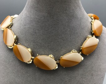 Two Tone Orange & Cream Moonglow Lucite Choker, 18" Hook Clasp