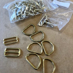 Destash Brass Finish 1.5" Strap Hardware, D Ring, Apron Clips, Tri Glide Adjuster Assortment