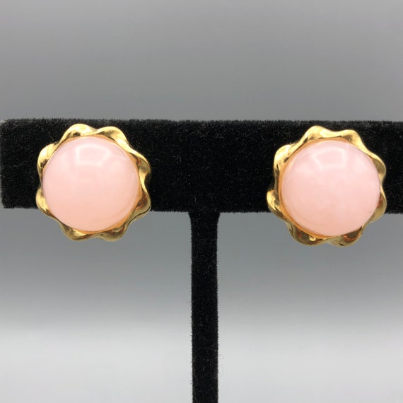 Pink Moonglow Lucite Button Earrings, .75" Gold T… - image 1