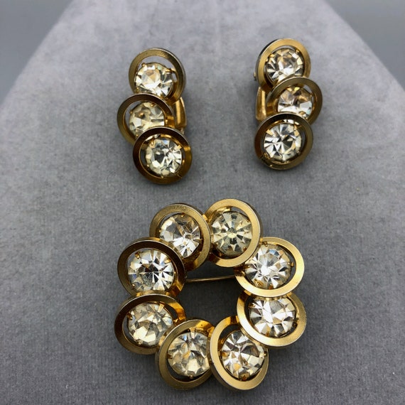 Petite Judy Lee Rhinestone Circle Brooch & Earring