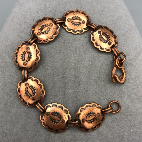 Embossed Copper Panel Bracelet, 7.5" with Sister Clasp, .75" Wide