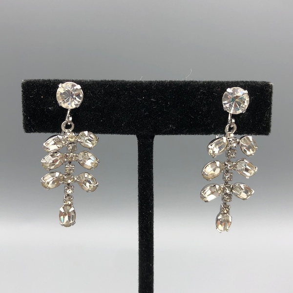 Vintage Jewels by Julio Dangling Rhinestone Clip Earrings, 1.5"