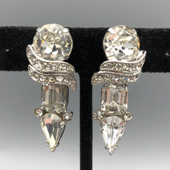 Eisenberg Rhinestone Dangle Earrings, 1.75" Clips… - image 1