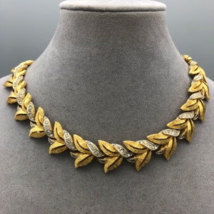 Vintage Rhinestone Brushed Gold Tone Choker, 16" Hook