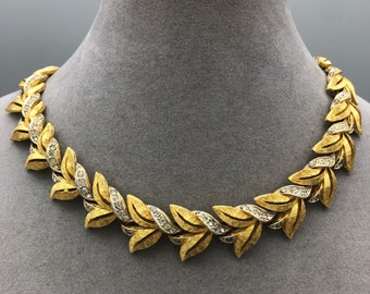 Vintage Rhinestone Brushed Gold Tone Choker, 16" Hook