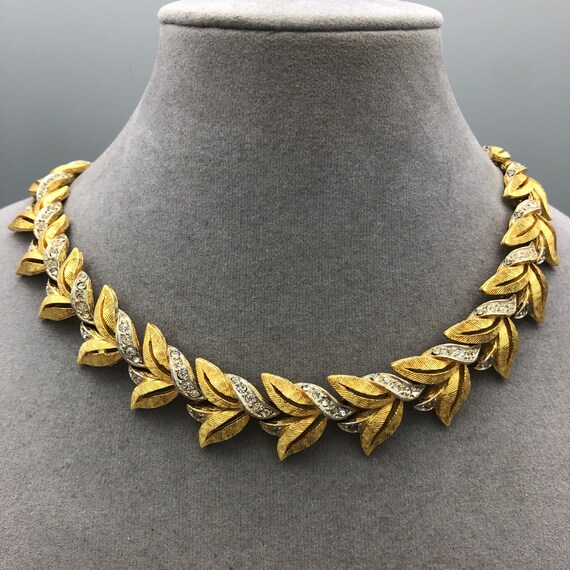 Vintage Rhinestone Brushed Gold Tone Choker, 16" … - image 1