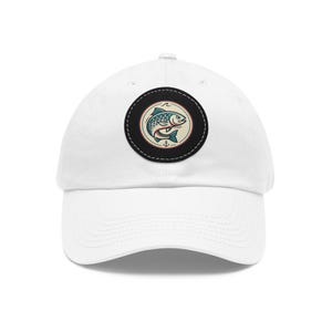 Cappello vintage con toppa a forma di pesce / Berretto rotondo in pelle con toppa da papà