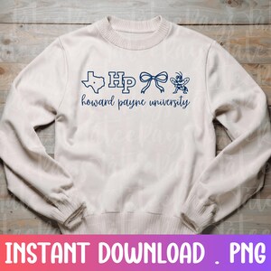 May include: A cream-colored crewneck sweatshirt featuring a dark blue graphic print. The design includes a map of Texas, the letters HP, a bow, and a bee icon, with the text Howard Payne University printed in a cursive script below the icons.