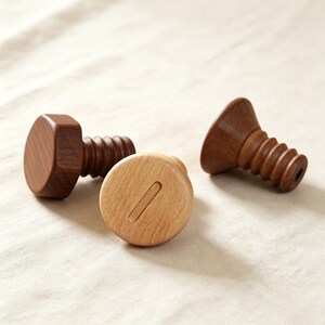 Screw Shaped Solid Wood Wall Hooks, Minimal Neutral Coat Pegs, Modern Farmhouse Entryway Bathroom Nursery Decor Knobs