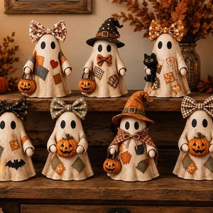 Dekoracje na Halloween w stylu ducha, figurka lalki ducha, dekoracja w stylu ducha czarownicy, urocze dekoracje na jesienną półkę, upiorny wystrój domu na Halloween