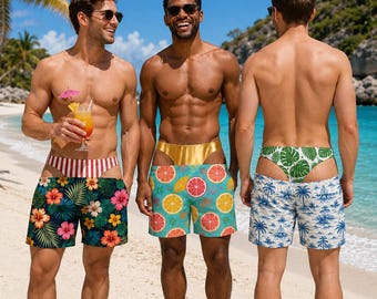 Funny Optical Illusion Men's Swim Trunks, Novelty Board Shorts, Quick-Dry Beachwear