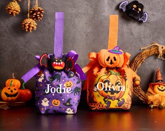 Individuell gestaltete Halloween-Süßigkeitentüte mit Namen, personalisierte Süßigkeitentüten für Kinder und Kleinkinder, Halloween-Gastgeschenke, Halloween-Ausflugstüten