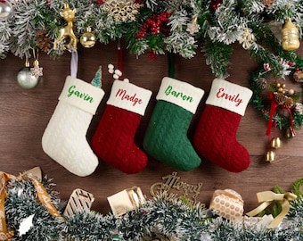 Calze di Natale mini ricamate 2026, calza di Natale con nome, calze natalizie personalizzate, regali per bambini, calza di maglia con monogramma personalizzato