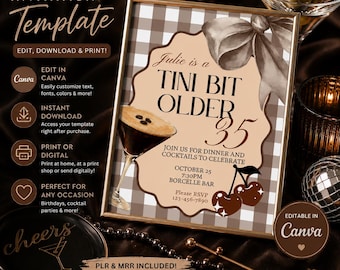 Editable Martini Birthday Invitation, Tini Bit Older, Canva Template (Digital Download)